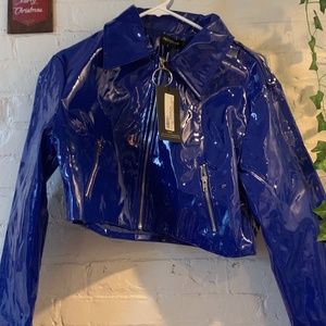 FUNKY Cobalt Blue Vinyl Crop Jacket